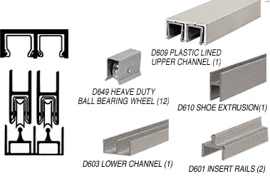 C.R. Laurence CRL Brushed Nickel Deluxe Track Assembly D609 Upper and D603 Lower Track With Steel Ball-Bearing Wheels | D2300BNBB