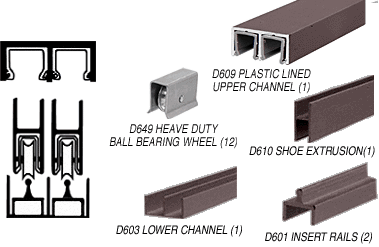 C.R. Laurence CRL Bronze Duranodic Deluxe Showcase Sliding Track Assembly D609 Upper &amp; D603 Lower Track with Steel B.B. Wheels - 12 ft Long | D2300DUBB
