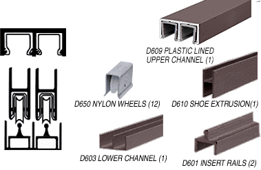 C.R. Laurence CRL Bronze Duranodic Deluxe Showcase Sliding Track Assembly D609 Upper &amp; D603 Lower Track with Nylon Wheels - 12 ft Long | D2300DU