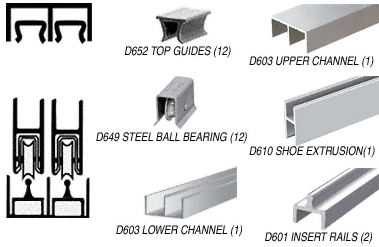 C.R. Laurence CRL Bright Anodized Deluxe Showcase Sliding Track Assembly D603 Upper &amp; D601 Rail with Steel B.B. Wheels - 12 ft Long | D2301BABB