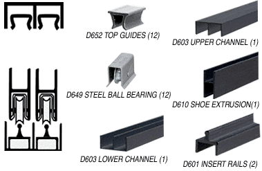 C.R. Laurence CRL Flat Black Deluxe Showcase Sliding Track Assembly D603 Upper &amp; D601 Rail with Steel B.B. Wheels - 12 ft Long | D2301BLBB