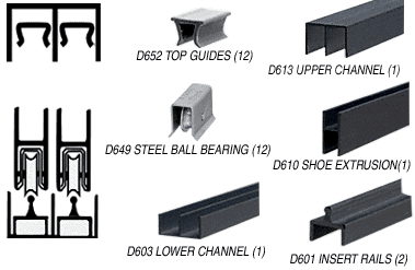 C.R. Laurence CRL Flat Black Deluxe Showcase Sliding Track Assembly D613 Upper &amp; D601 Rail with Steel B.B. Wheels - 12 ft Long | D2307BLBB