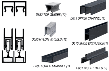 C.R. Laurence CRL Flat Black Deluxe Showcase Sliding Track Assembly D613 Upper &amp; D601 Rail with Nylon Wheels - 12 ft Long | D2307BL