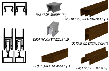 C.R. Laurence CRL Duranodic Bronze Deluxe Showcase Sliding Track Assembly D613 Upper &amp; D601 Rail with Nylon Wheels - 12 ft Long | D2307DU