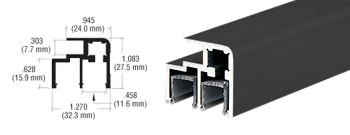 C.R. Laurence CRL Flat Black Aluminum Top Rail  Extrusion for Sliding Door | D3000FB