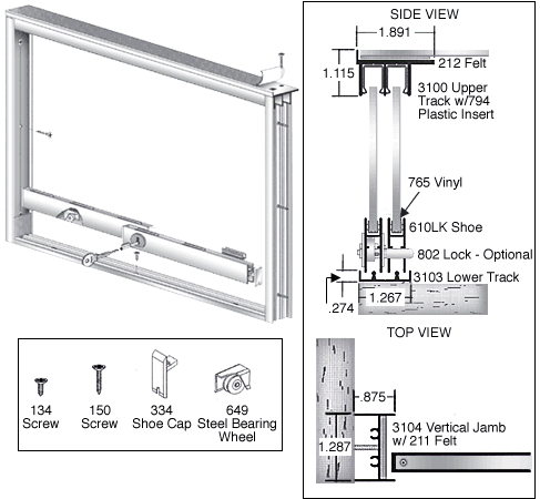 C.R. Laurence CRL Satin Anodized Wood End Showcase Track Assembly with Flat Rear Track | D3276A