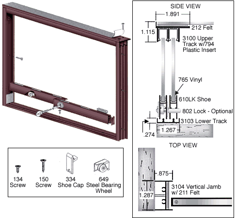 C.R. Laurence CRL Duranodic Bronze Wood End Showcase Track Assembly with Flat Rear Track | D3276DU