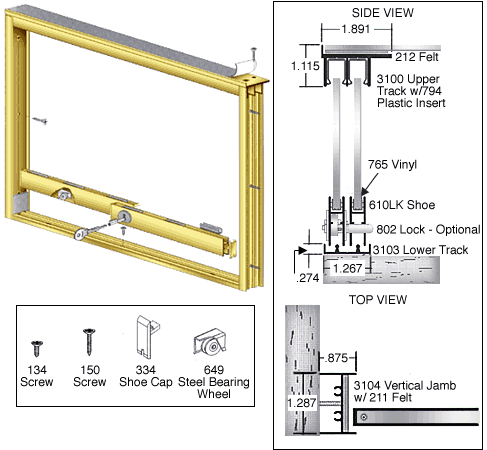 C.R. Laurence CRL Gold Anodized Wood End Showcase Track Assembly with Flat Rear Track | D3276GA