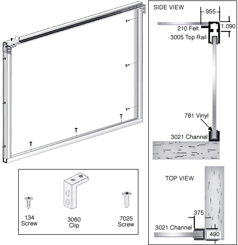 C.R. Laurence CRL Bright Anodized Wood End Showcase Radius Profile Front Assembly | D3282BA