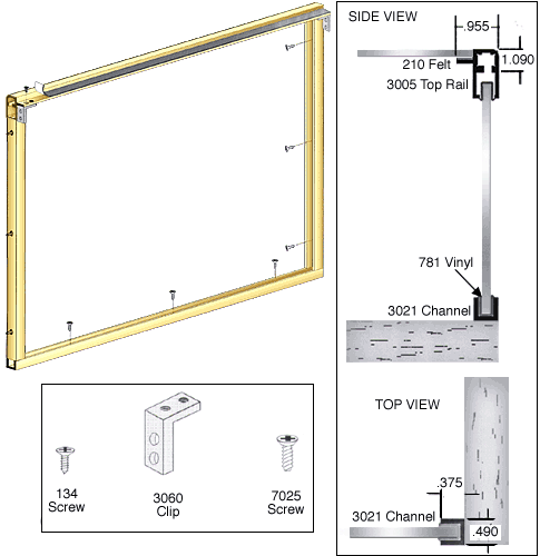 C.R. Laurence CRL Gold Anodized Wood End Showcase Radius Profile Front Assembly | D3282GA