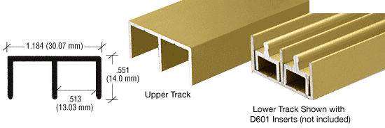 C.R. Laurence CRL Gold Anodized &quot;Standard&quot; Aluminum Upper or Lower Channel - 12 ft long | D603GA