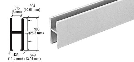 C.R. Laurence CRL Satin Anodized Aluminum &quot;H&quot; Bar (Shoe) for Use On All CRL Track Assemblies - 12 ft Long | D610A