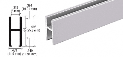 C.R. Laurence CRL Bright Anodized Aluminum &quot;H&quot; Bar (Shoe) for Use On All CRL Track Assemblies - 12 ft long | D610BA