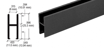 C.R. Laurence CRL Flat Black Aluminum &quot;H&quot; Bar (Shoe) for Use On All CRL Track Assemblies - 12 ft long | D610BL