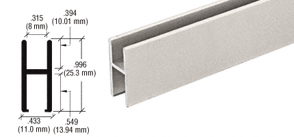 C.R. Laurence CRL Brushed Nickel Aluminum &quot;H&quot; Bar (Shoe) for Use On All CRL Track Assemblies - 12 ft Long | D610BN