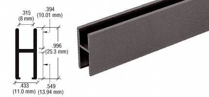 C.R. Laurence CRL Duranodic Bronze Aluminum &quot;H&quot; Bar (Shoe) for Use On All CRL Track Assemblies - 12 ft Long | D610DU