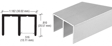 C.R. Laurence CRL Satin Anodized Extra Depth Aluminum Upper Channel - 12 ft long | D613A