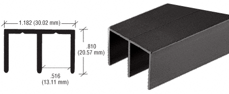 C.R. Laurence CRL Flat Black Extra Depth Aluminum Upper Channel - 12 ft long | D613BL