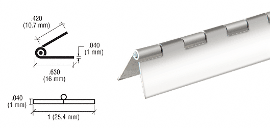 C.R. Laurence CRL Chrome Finish 1&quot; Steel Piano Hinge - 72 in long | D667CH