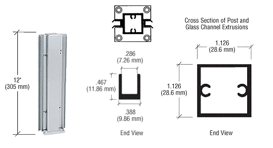 C.R. Laurence CRL Satin Anodized 12&quot; 45&amp;#186; Center Standard Partition Post | D990A1245C