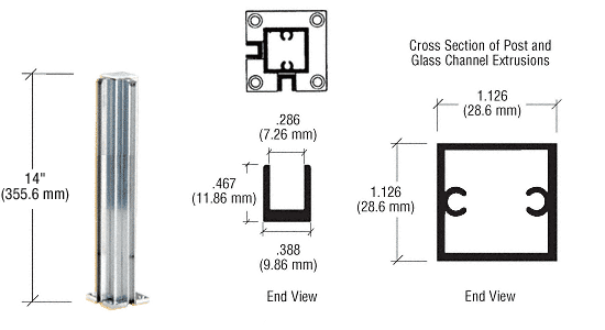 C.R. Laurence CRL Satin Anodized 14&quot; Corner Standard Partition Post | D990A14CR