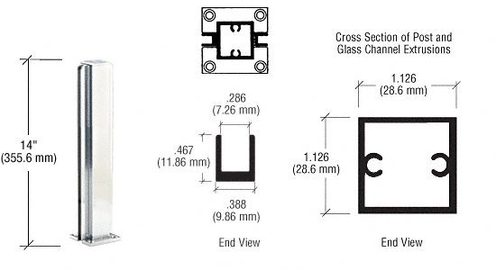 C.R. Laurence CRL Satin Anodized 14&quot; Center Standard Partition Post | D990A14C