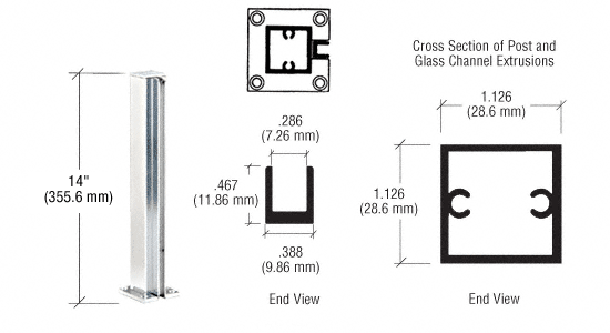 C.R. Laurence CRL Satin Anodized 14&quot; End Standard Partition Post | D990A14E
