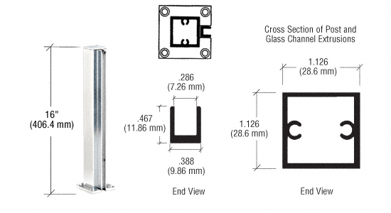 C.R. Laurence CRL Satin Anodized 16&quot; End Standard Partition Post | D990A16E