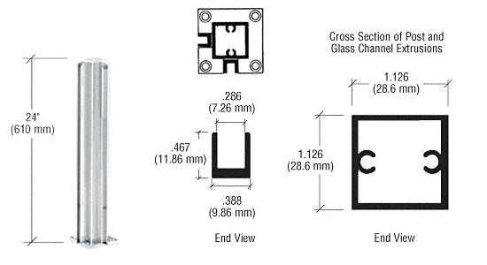 C.R. Laurence CRL Satin Anodized 24&quot; Corner Standard Partition Post | D990A24CR