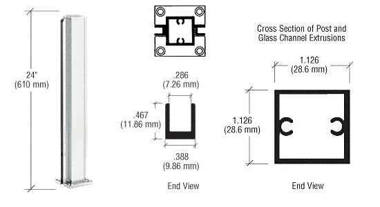 C.R. Laurence CRL Satin Anodized 24&quot; Center Standard Partition Post | D990A24C