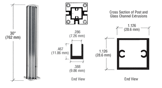 C.R. Laurence CRL Satin Anodized 30&quot; 3-Way Standard Partition Post | D990A303W