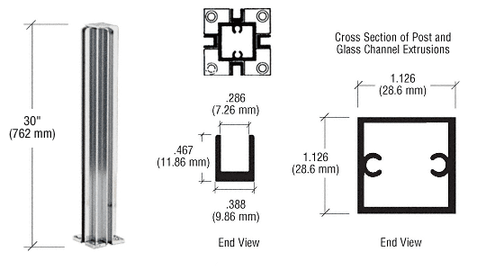 C.R. Laurence CRL Satin Anodized 30&quot; 4-Way Standard Partition Post | D990A304W
