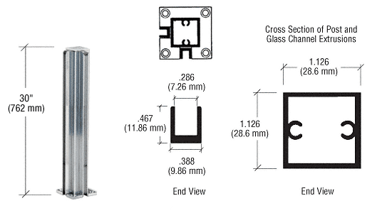 C.R. Laurence CRL Satin Anodized 30&quot; Corner Standard Partition Post | D990A30CR