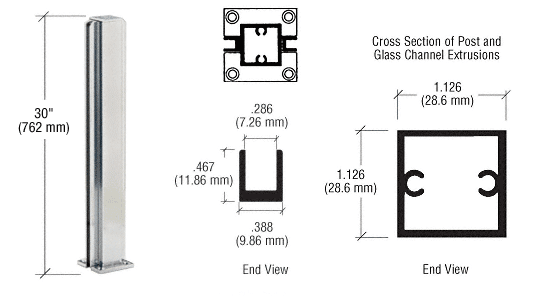 C.R. Laurence CRL Satin Anodized 30&quot; Center Standard Partition Post | D990A30C