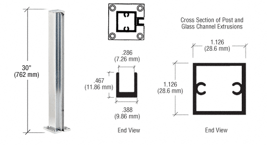 C.R. Laurence CRL Satin Anodized 30&quot; End Standard Partition Post | D990A30E