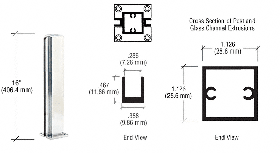 C.R. Laurence CRL Brite Anodized 16&quot; Center Standard Partition Post | D990BA16C