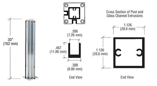 C.R. Laurence CRL Brite Anodized 30&quot; Corner Partition Post | D990BA30CR