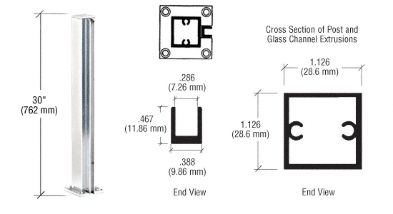 C.R. Laurence CRL Brite Anodized 30&quot; End Partition Post | D990BA30E