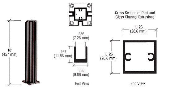 C.R. Laurence CRL Duranodic Bronze 18&quot; 3-Way Standard Partition Post | D990DU183W