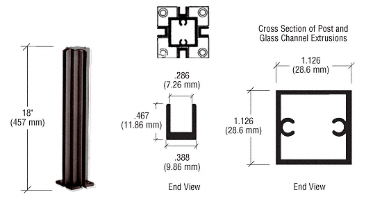 C.R. Laurence CRL Duranodic Bronze 18&quot; 4-Way Standard Partition Post | D990DU184W