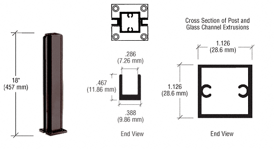 C.R. Laurence CRL Duranodic Bronze 18&quot; Center Standard Partition Post | D990DU18C
