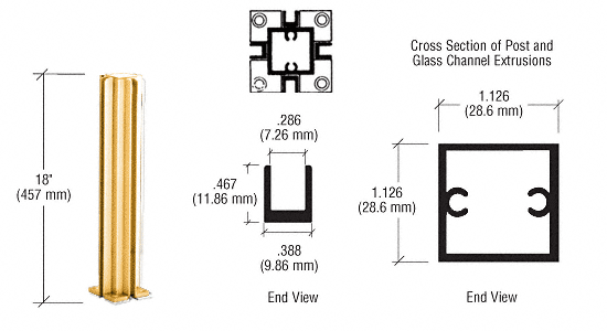 C.R. Laurence CRL Gold Anodized 18&quot; 4-Way Standard Partition Post | D990GA184W