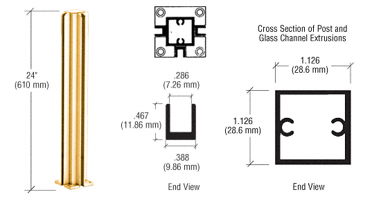 C.R. Laurence CRL Gold Anodized 24&quot; 3-Way Standard Partition Post | D990GA243W