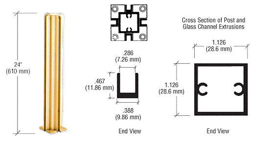 C.R. Laurence CRL Gold Anodized 24&quot; 4-Way Standard Partition Post | D990GA244W