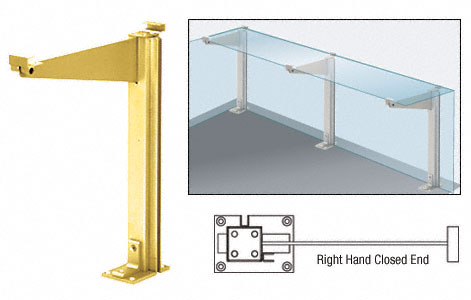 C.R. Laurence CRL D995 Series Brite Gold Anodized 18&quot; Right Hand Closed End Partition Post With Shelf Bracket | D995BGARHCE