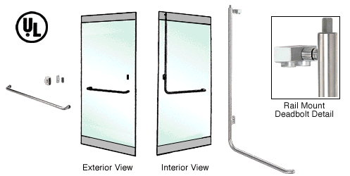 C.R. Laurence CRL Brushed Stainless Left Hand Double Acting Rail Mount Keyed Access &quot;A&quot; Exterior Top Securing Deadbolt Handle | DB100A2RKBS