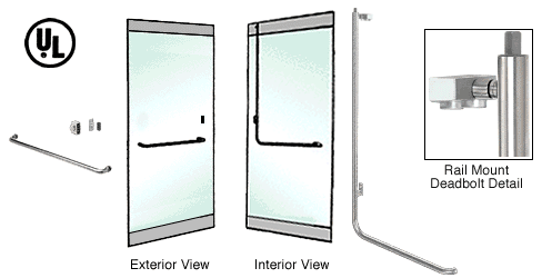 C.R. Laurence CRL Brushed Stainless Left Hand Rail Mount Cylinder Outside, Thumbturn Inside &quot;A&quot; Exterior Top Securing Deadbolt Handle | DB100A6R1BS