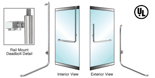 C.R. Laurence CRL Brushed Stainless Right Hand Double Acting Low Profile Rail Mount Cylinder/Thumbturn Access &quot;B&quot; Exterior Top Securing Deadbolt Handle | DB100B1L1BS