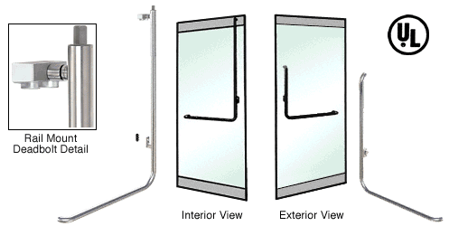 C.R. Laurence CRL Brushed Stainless Right Hand Double Acting Rail Mount Keyed Access &quot;B&quot; Exterior Top Securing Deadbolt Handle | DB100B1RKBS