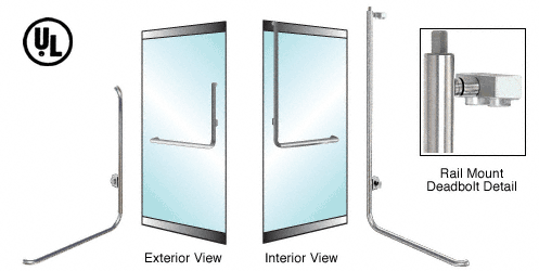 C.R. Laurence CRL Brushed Stainless Left Hand Double Acting Low Profile Rail Mount Cylinder/Thumbturn &quot;B&quot; Exterior Top Securing Deadbolt Handle | DB100B2L1BS